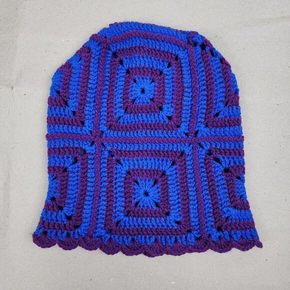 New Crochet Handmade Balaclava Granny Square Blue Purple Scalloped Edges - Picture 12 of 16